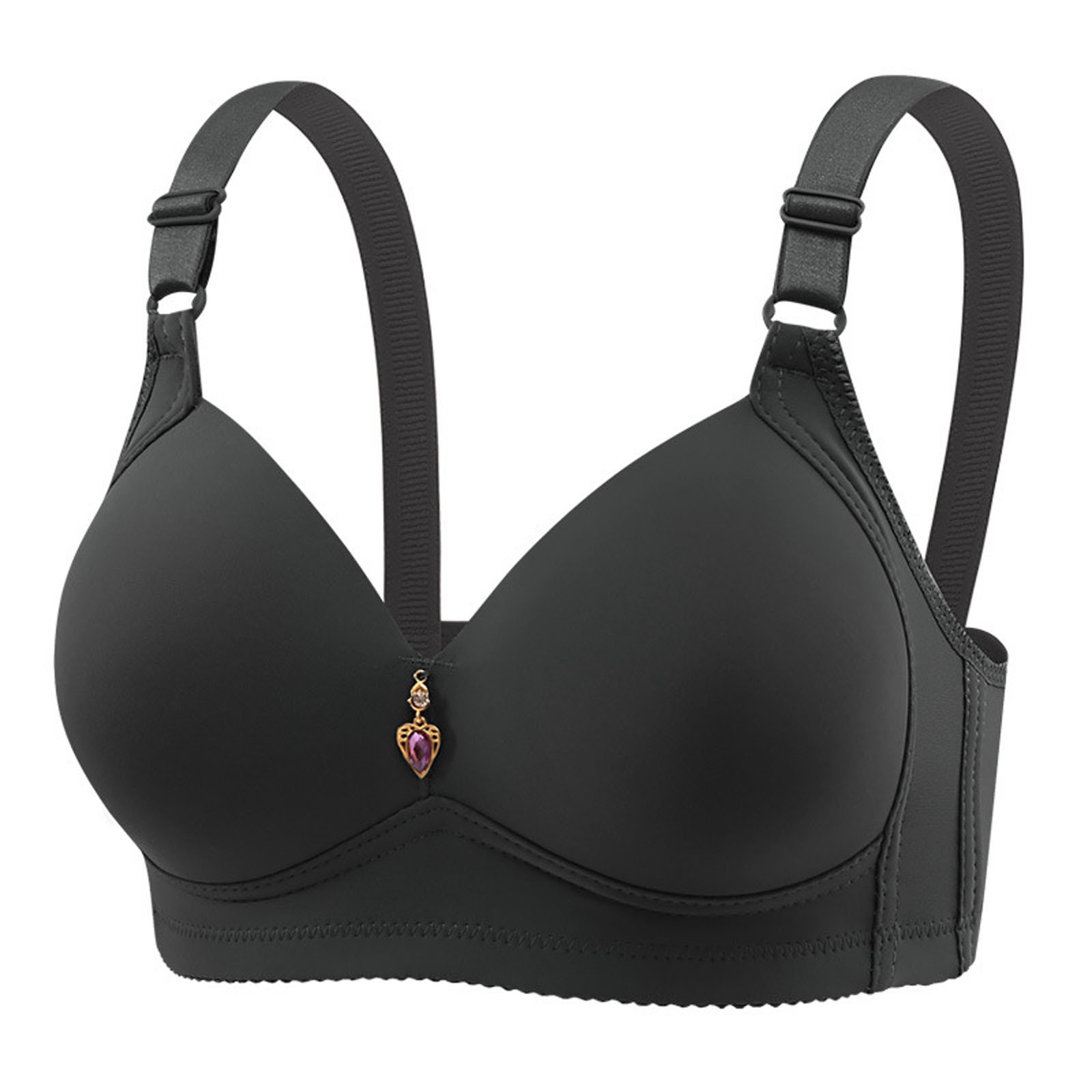Deals Up to 50% off Ndbuld Large Size Women's Bra Women Fashion Gathering Breathable Underwear Underwear,Black,XL